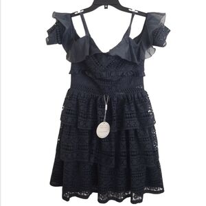 Two Sisters The Label Elegant Navy Blue Lace Ruffle Dress Size 6
